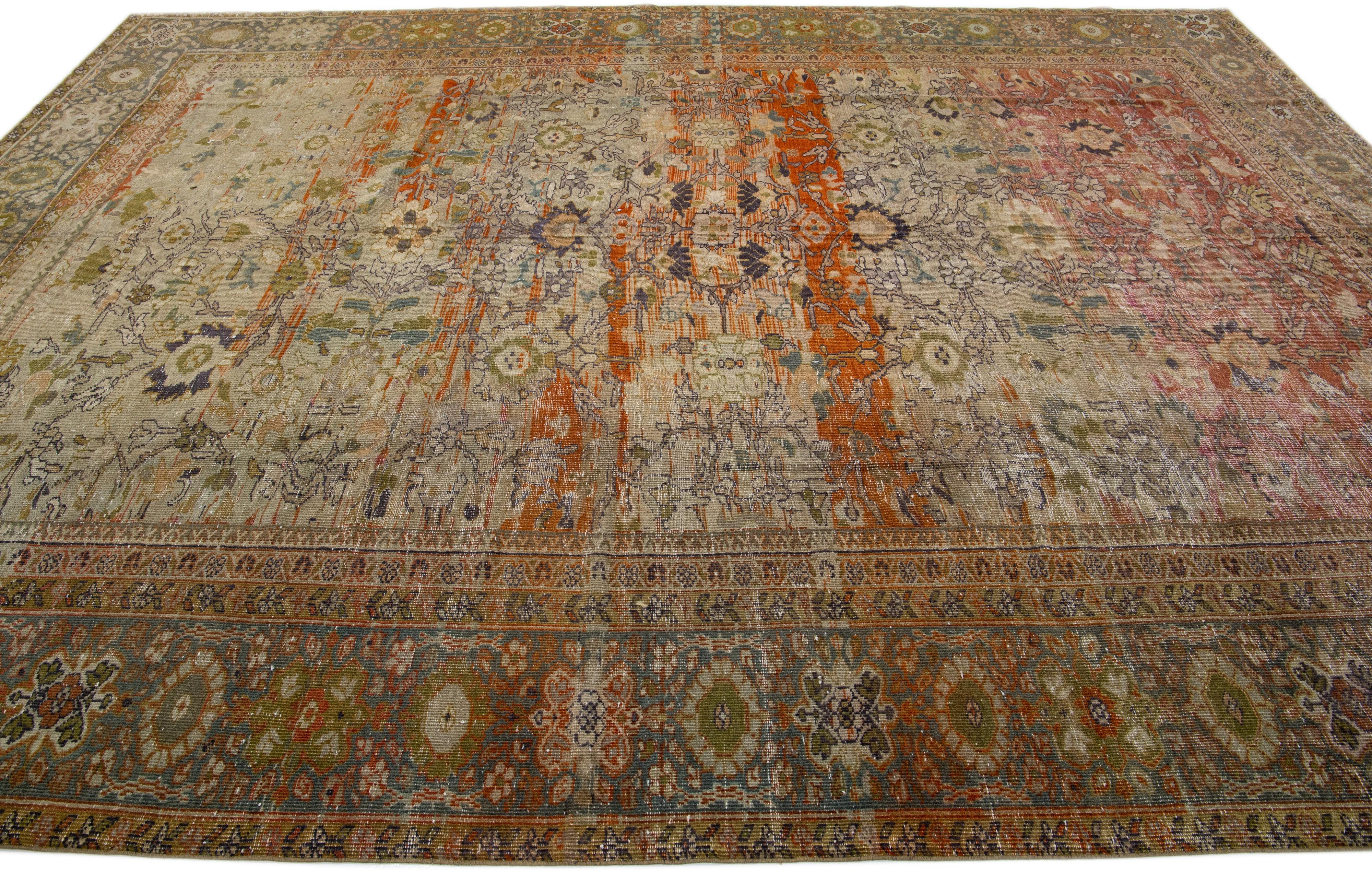 1900s Allover Antique Persian Sultanabad Wool Rug Handmade in Brown In Good Condition For Sale In Norwalk, CT