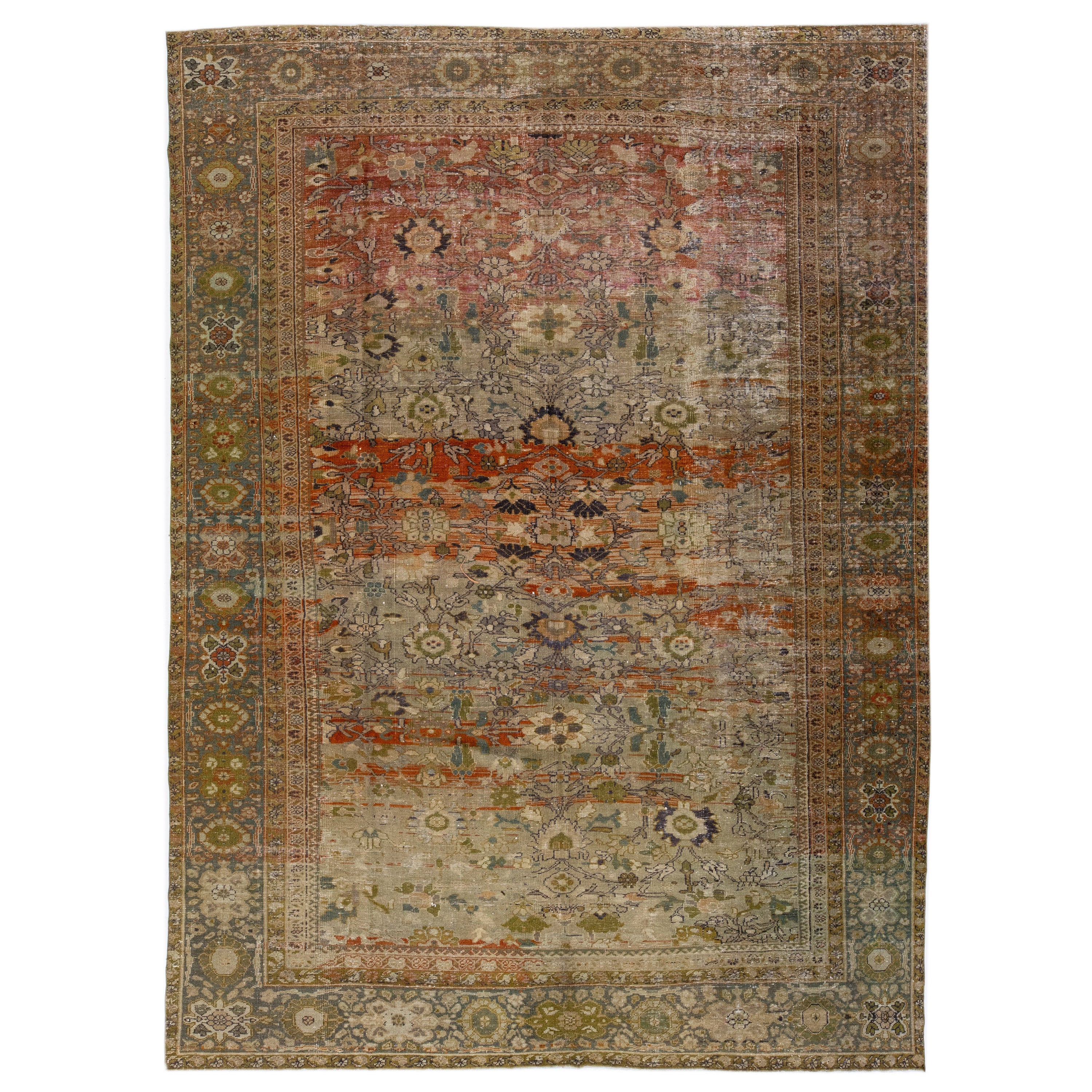 Antiker persischer Sultanabad-Wollteppich in Braun, 1900er Jahre, handgefertigt