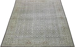 Alfombra de lana persa Tabriz de 1900, gris y beige, hecha a mano