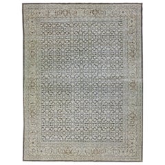Tappeto persiano Tabriz del 1900 in lana fatta a mano, grigio e beige