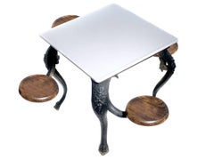 1900s American Milk Glass Ice Cream Table with Wood Swing Out Chairs