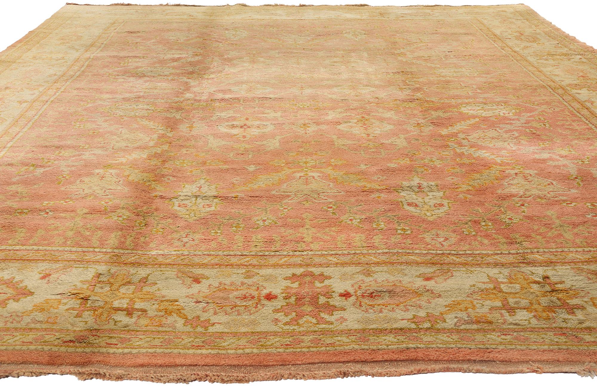 Hand-Knotted 1900's Anatolian Antique Turkish Oushak Rug with Spanish Colonial Style For Sale