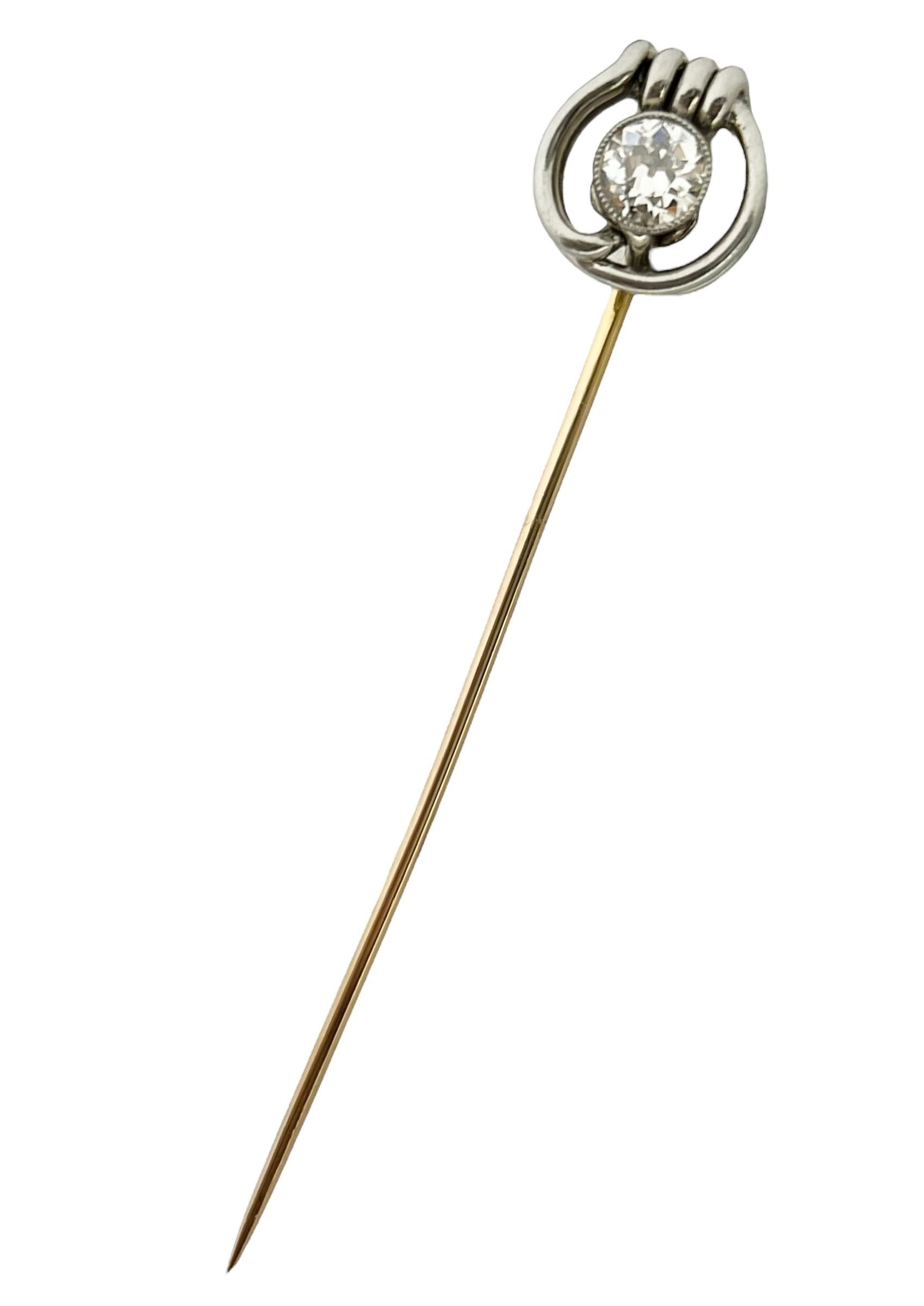 Old Mine Cut 1900s Antique 1.02ct diamond and gold brooch For Sale