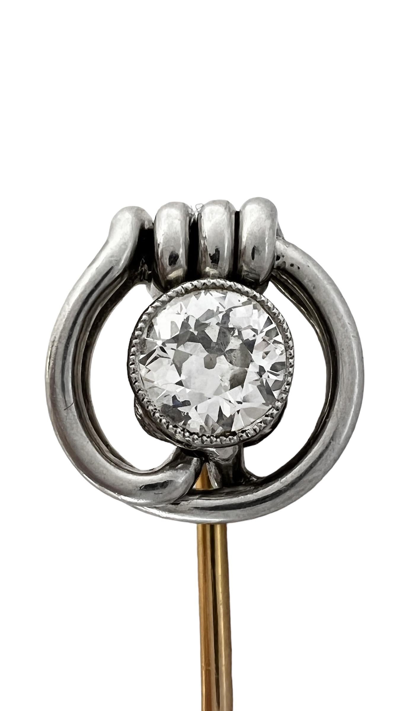 Women's or Men's 1900s Antique 1.02ct diamond and gold brooch For Sale