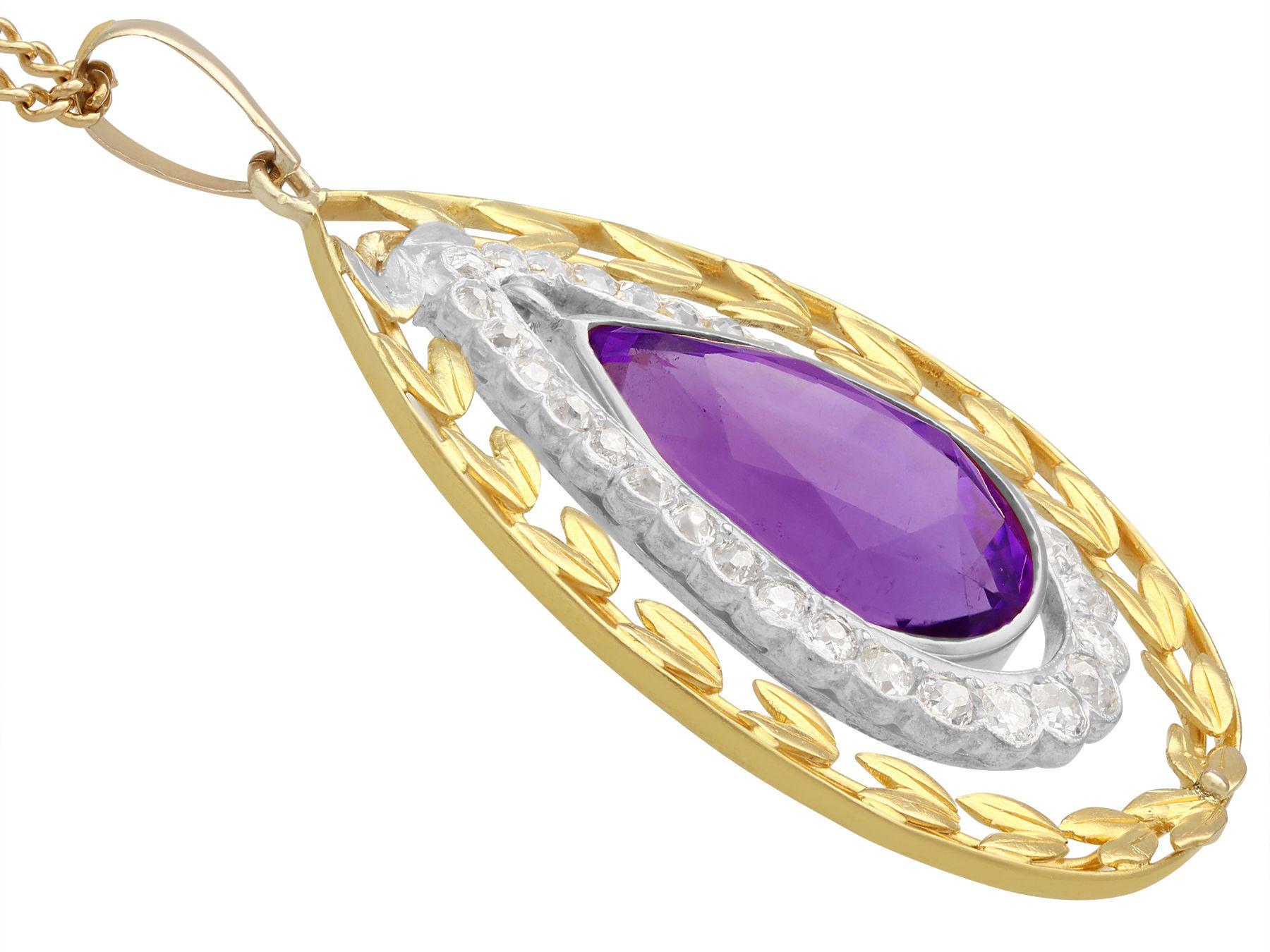1900s Antique 10.88 Carat Amethyst and 1.88 Carat Diamond Yellow Gold Pendant In Excellent Condition For Sale In Jesmond, Newcastle Upon Tyne