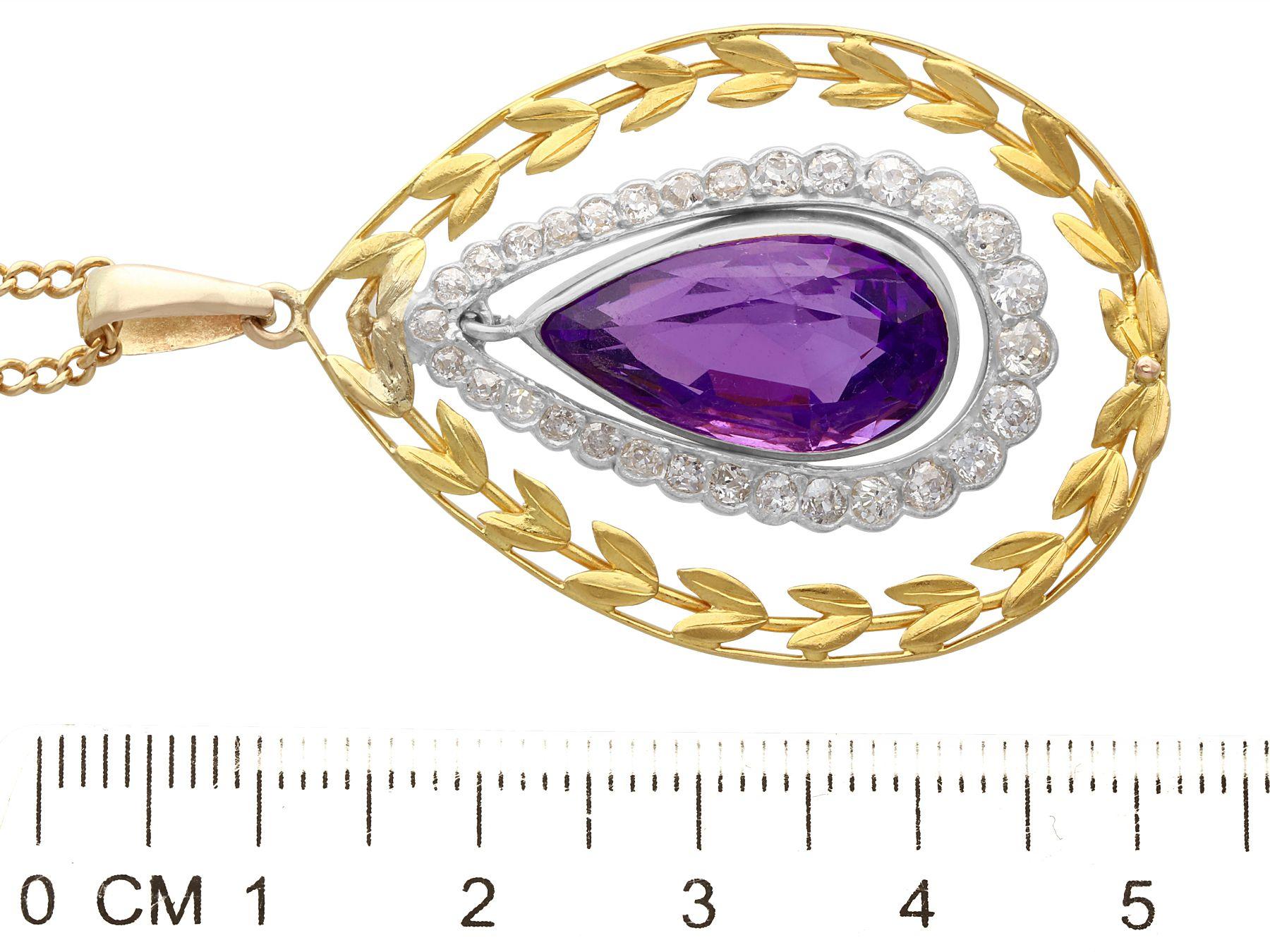 1900s Antique 10.88 Carat Amethyst and 1.88 Carat Diamond Yellow Gold Pendant For Sale 1