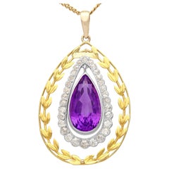 1900s Antique 10.88 Carat Amethyst and 1.88 Carat Diamond Yellow Gold Pendant