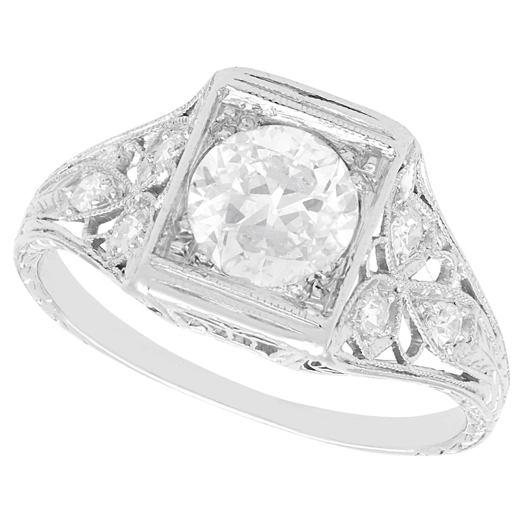 1900s Antique 1.14 Carat Diamond and Platinum Solitaire Ring For Sale