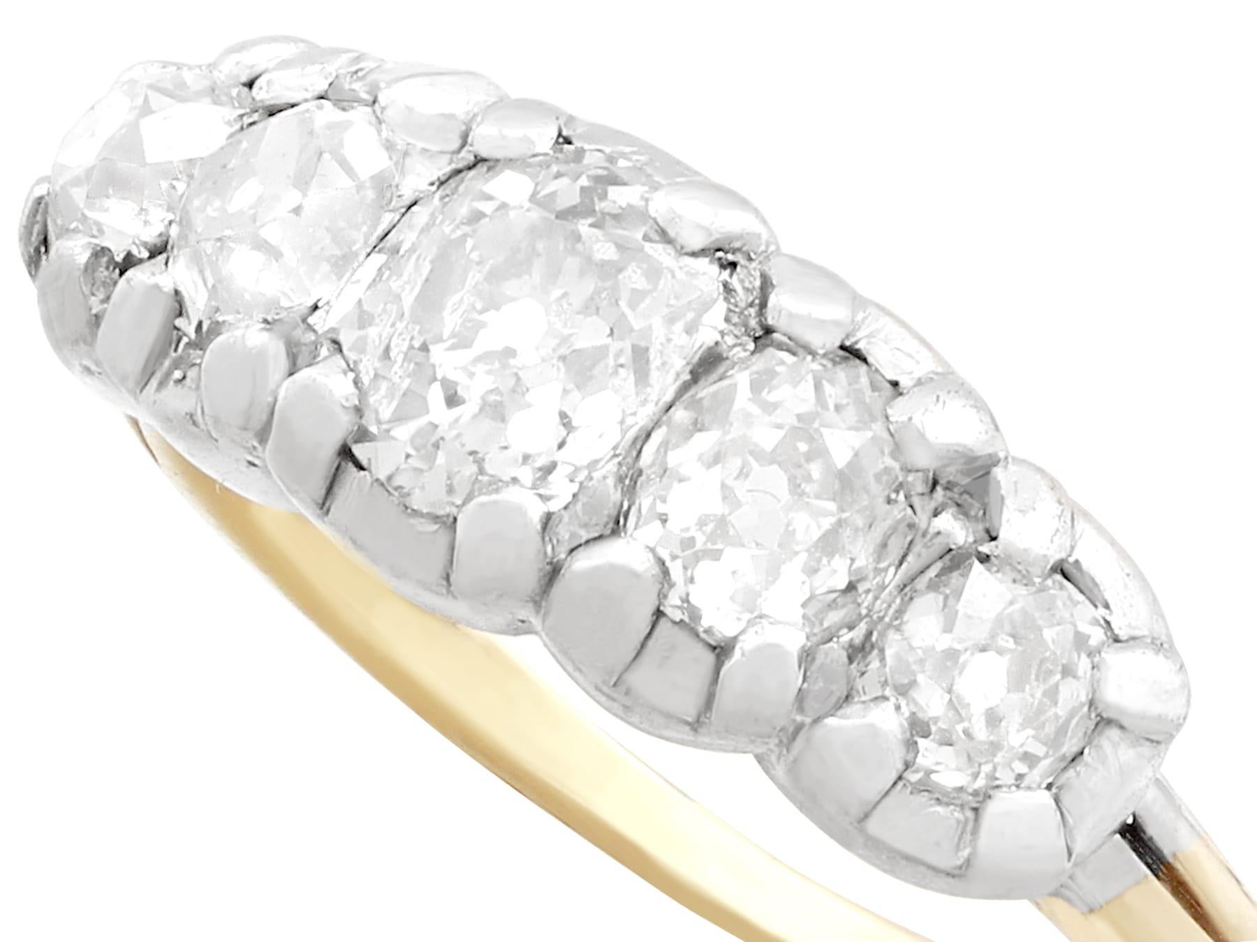 Taille ronde Bague à cinq pierres de 1,32 carat en or jaune et diamants des années 1900 en vente