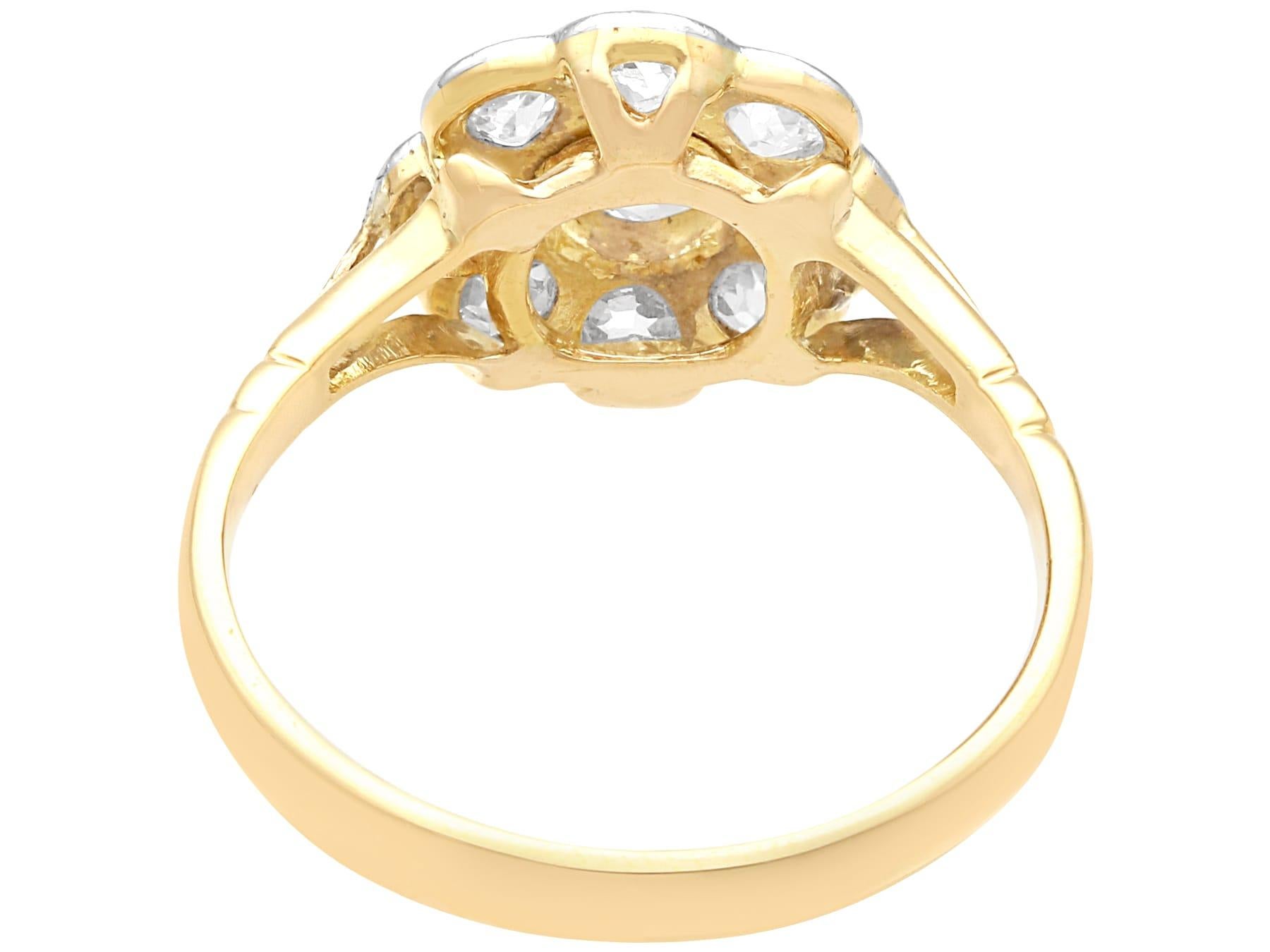Old European Cut 1900s Antique 1.34 Carat Diamond and 18k Yellow Gold Platinum Set Cocktail Ring For Sale