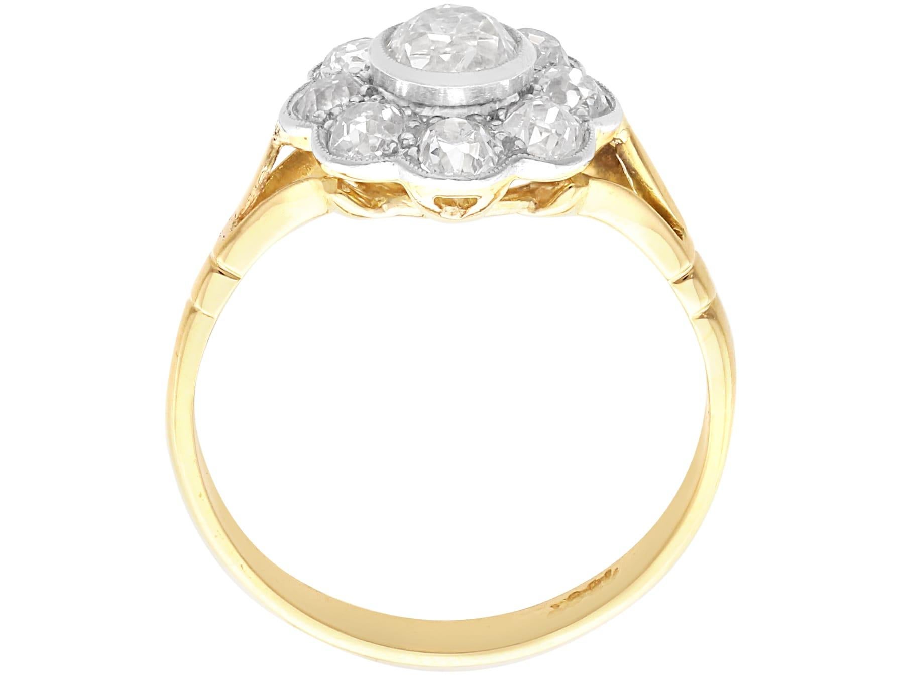 1900s Antique 1.34 Carat Diamond and 18k Yellow Gold Platinum Set Cocktail Ring In Excellent Condition For Sale In Jesmond, Newcastle Upon Tyne