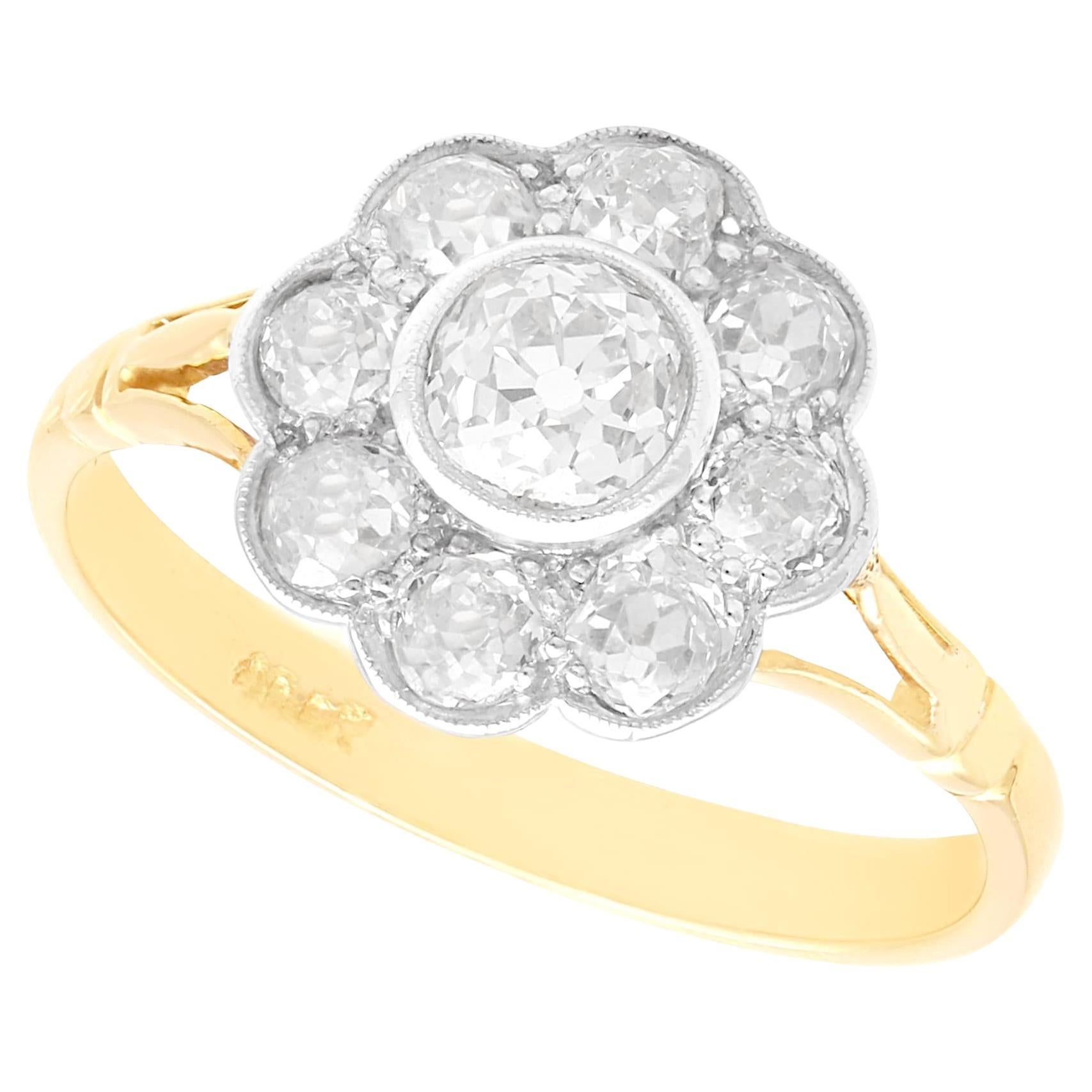 1900er Jahre Antiker 1,34 Karat Diamant und 18k Gelbgold Platin gefasster Cocktail-Ring