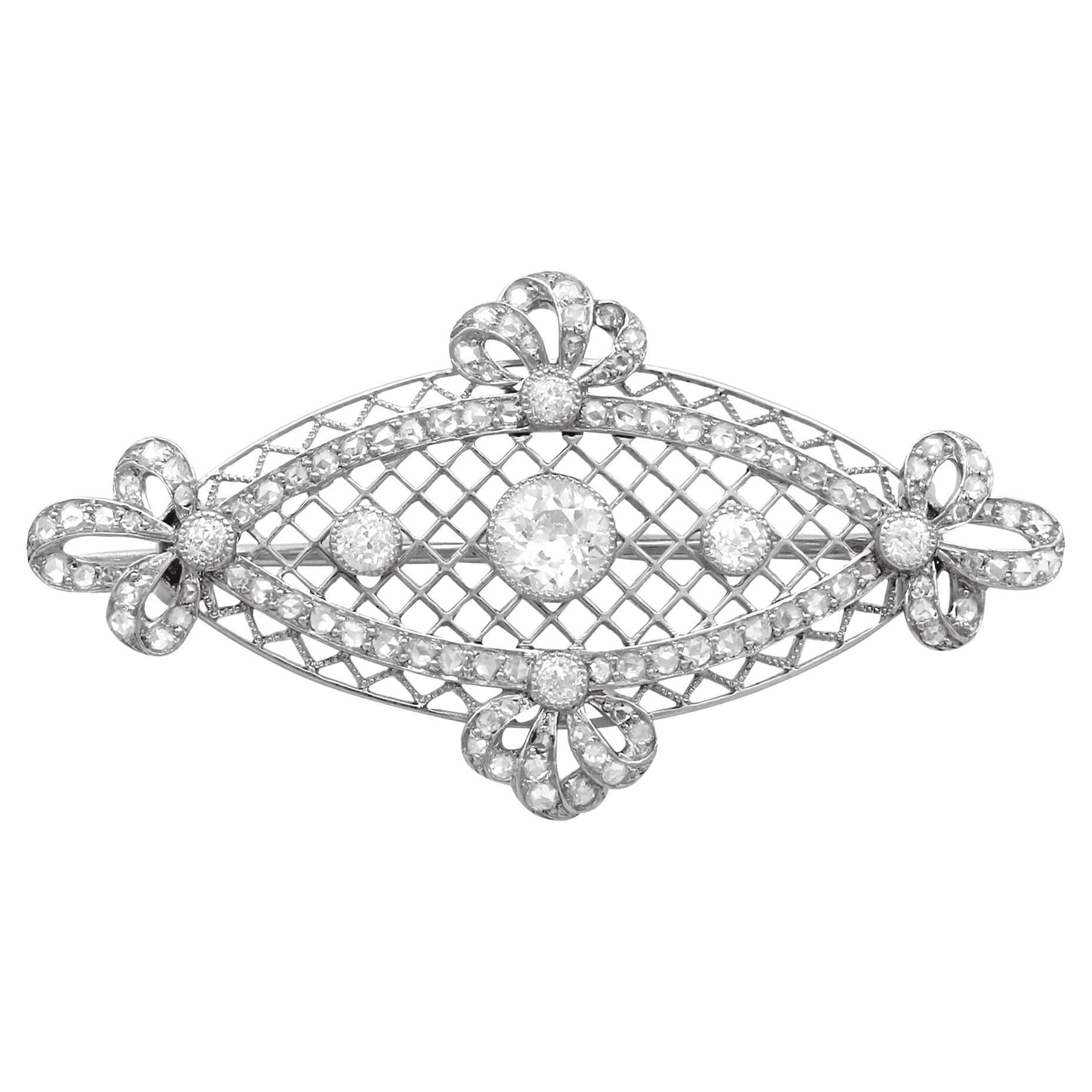 1900 Antiguo broche de platino y diamantes de 1,84 quilates