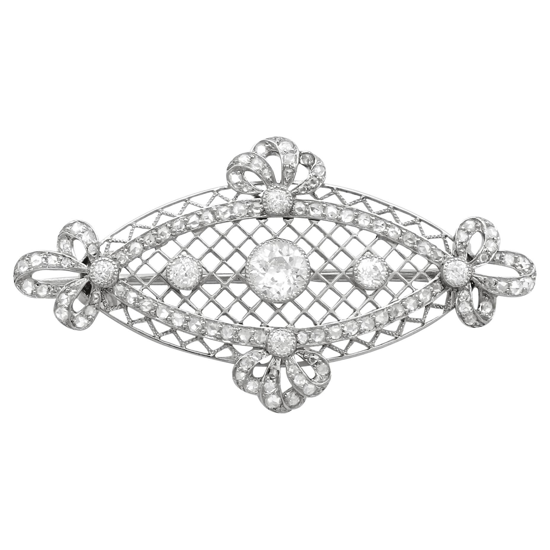 1900s Antique 1.84 Carat Diamond and Platinum Brooch For Sale