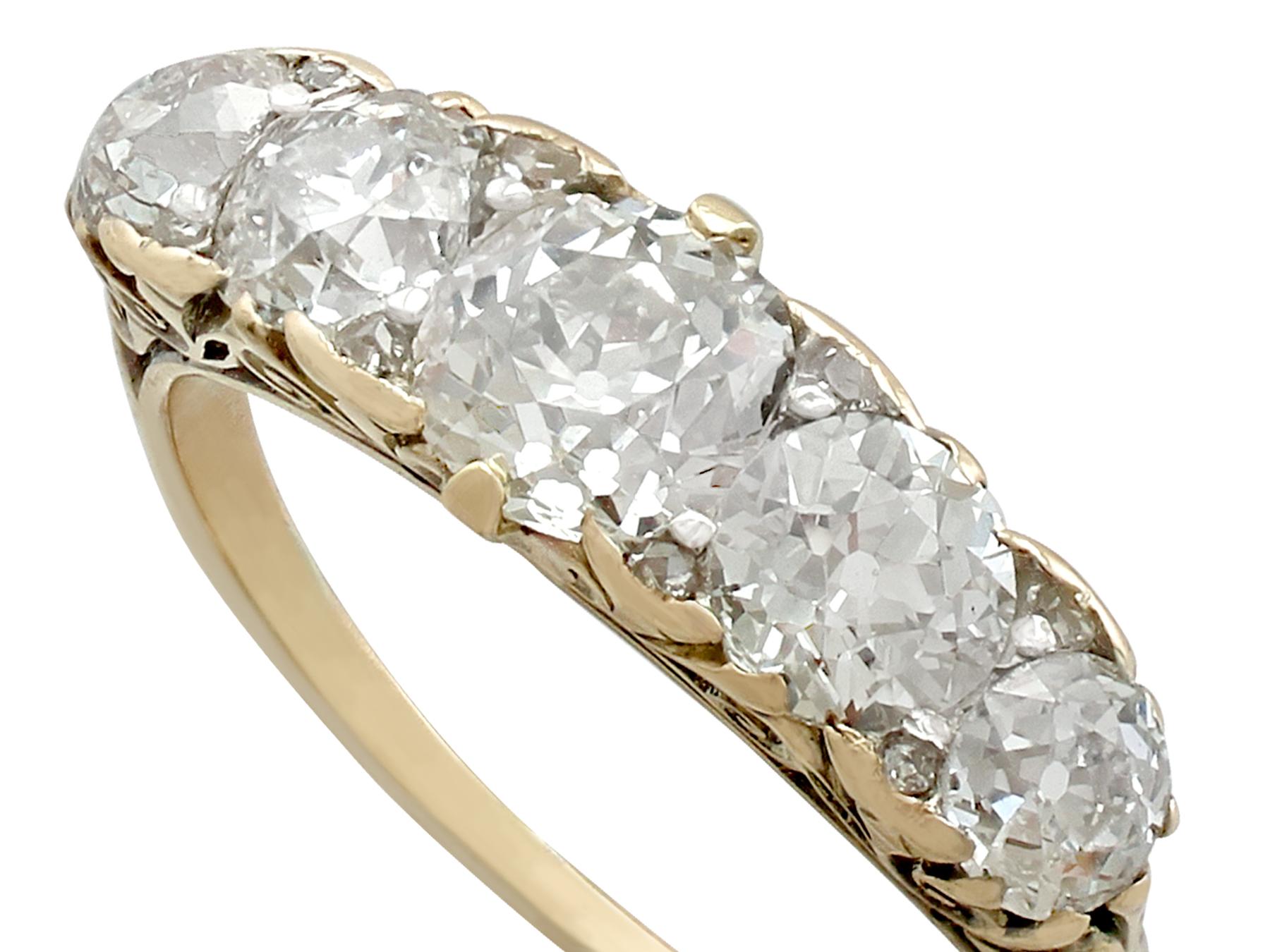 1900s Antique 2.44 Carat Diamond and Yellow Gold Five-Stone Ring In Excellent Condition In Jesmond, Newcastle Upon Tyne