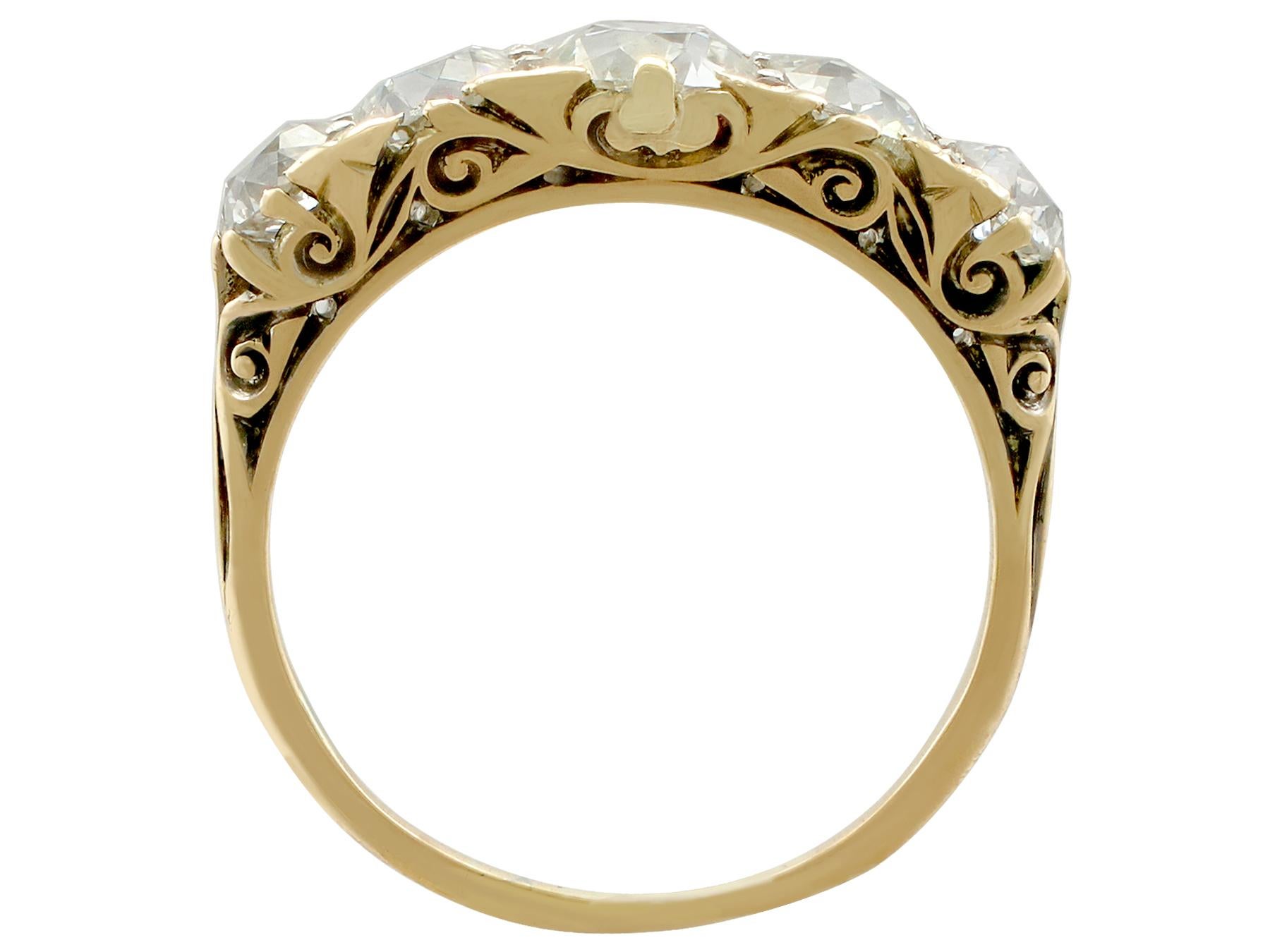 1900s Antique 2.44 Carat Diamond and Yellow Gold Five-Stone Ring 1
