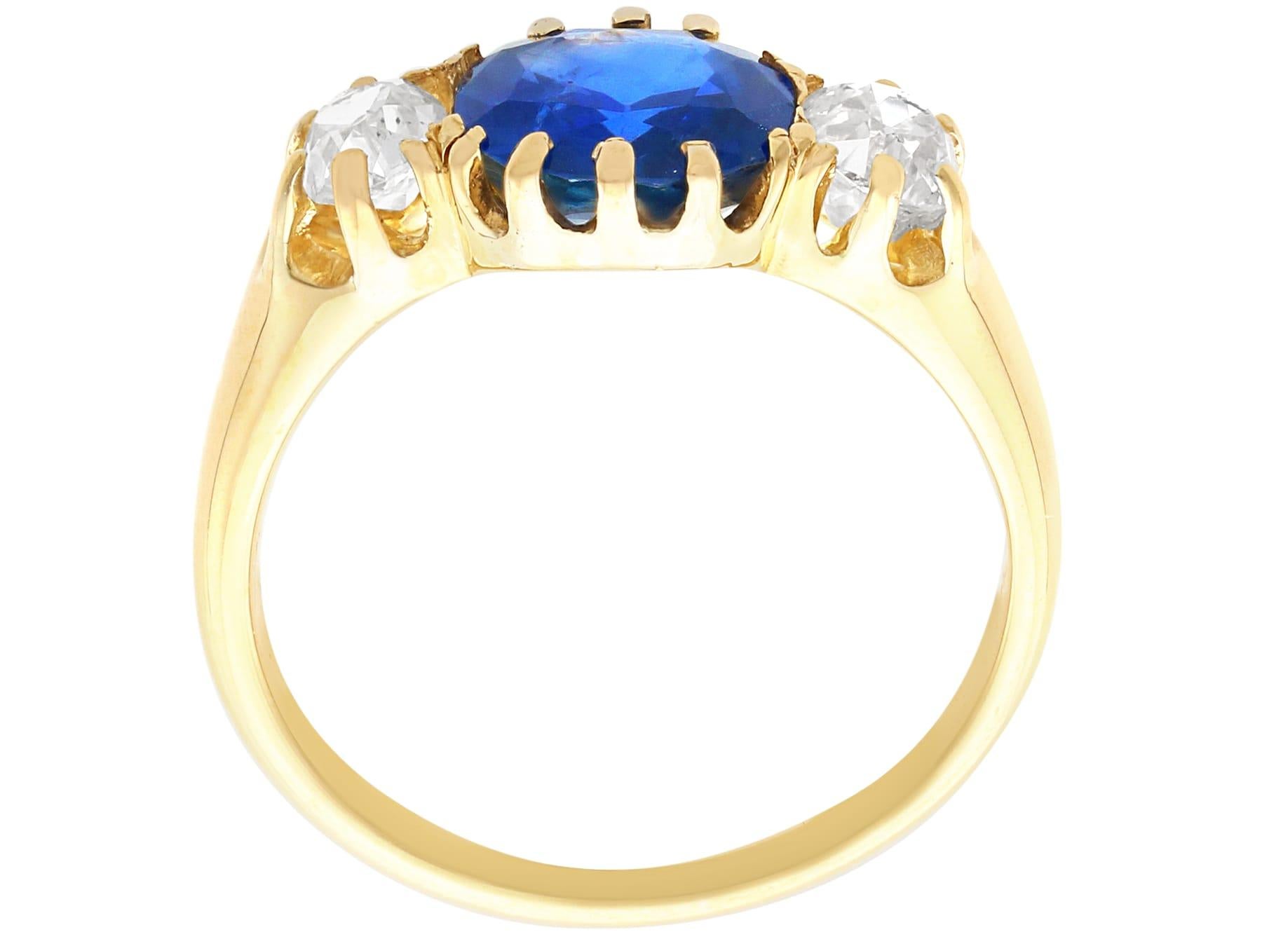 Women's or Men's 1900s Antique 2.84 Carat Ceylon Sapphire and 1.04 Carat Diamond Trilogy Ring For Sale