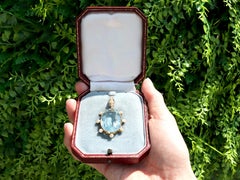 1900s Antique 30.41 Carat Aquamarine and Pearl Yellow Gold Pendant