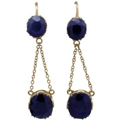 1900s Antique 5.60 Carat Sapphire and Yellow Gold Drop Earrings