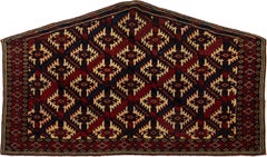 1900s Antique Afghan Yamoud Burgundy Wool Rug Handmade With Allover Pattern