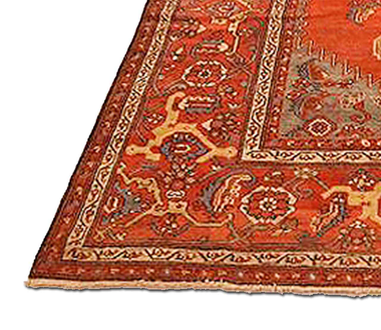 Islamic 1900s Antique Azerbaijan Rug with Ivory Central Medallion over Red Field For Sale