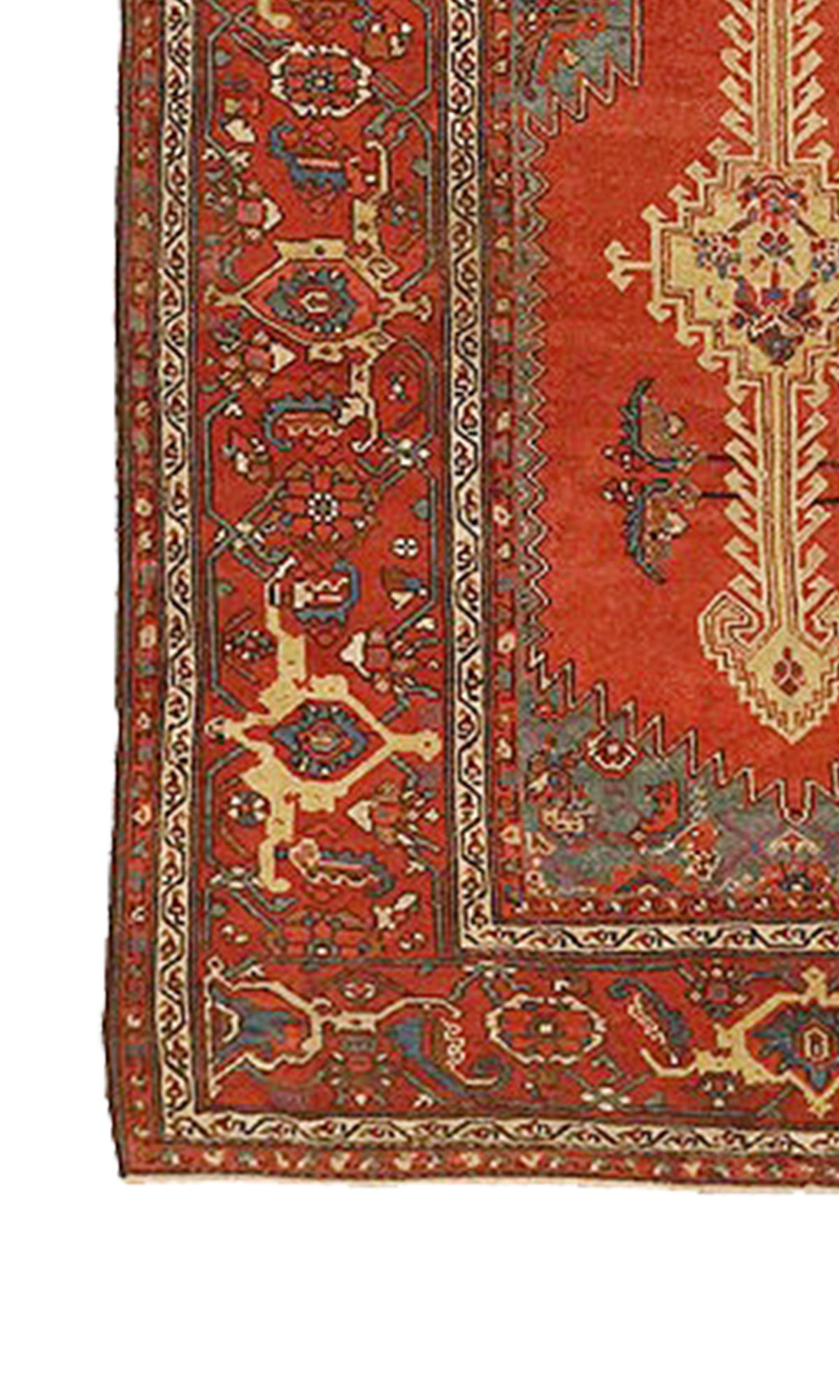 Persian 1900s Antique Azerbaijan Rug with Ivory Central Medallion over Red Field For Sale