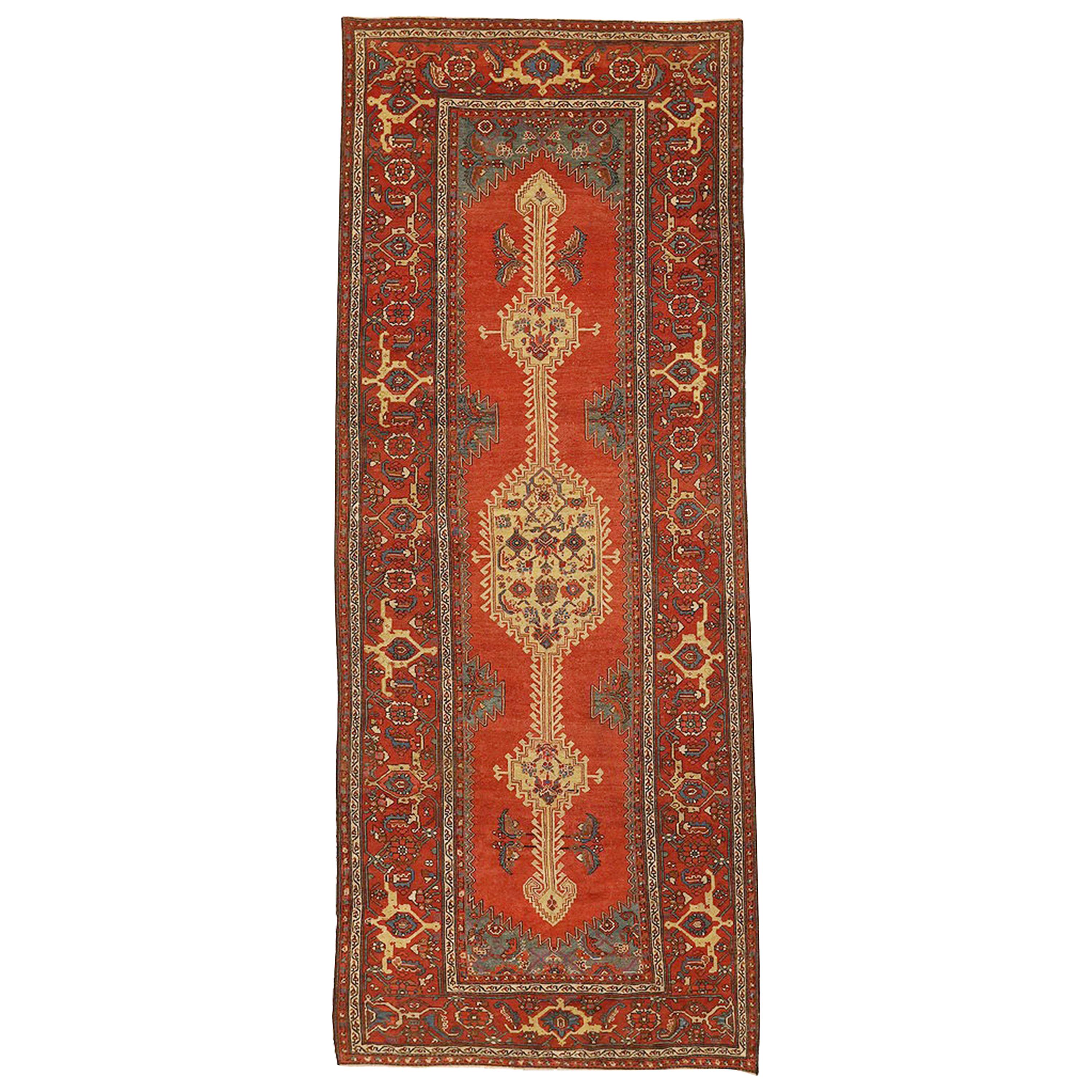 1900s Antique Azerbaijan Rug with Ivory Central Medallion over Red Field