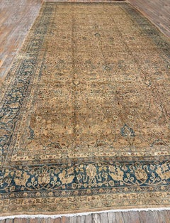 1900s Antique Beige Field Floral Mashad Gallery Rug