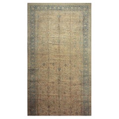1900s Antique Beige Field Floral Mashad Gallery Rug
