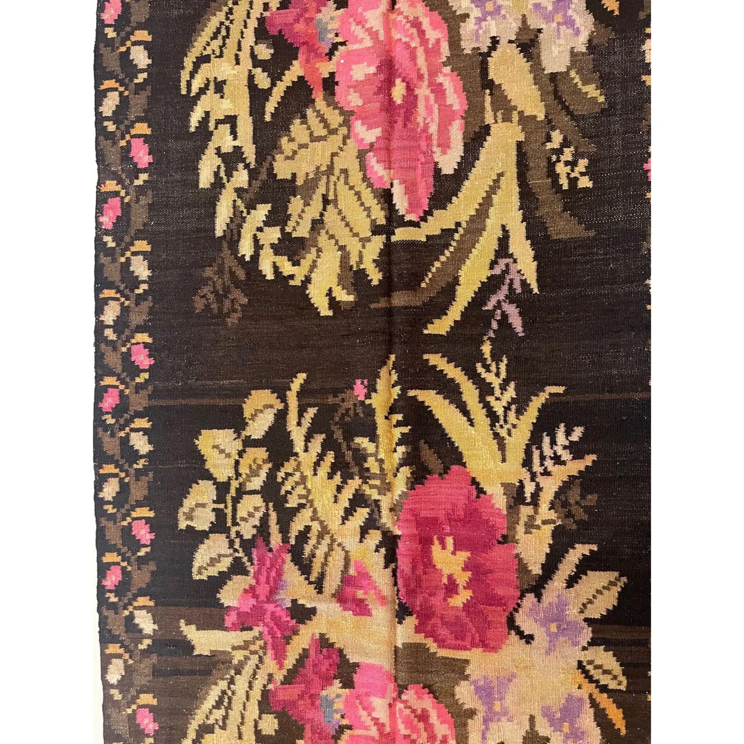 Wool 1900s Antique Bessarabian Floral Design 11' X 4'9'' For Sale