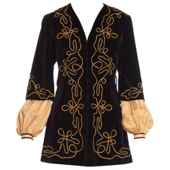 1900S Antique Black Cotton Velvet Medieval Theatrical Costume Jacket With Gold