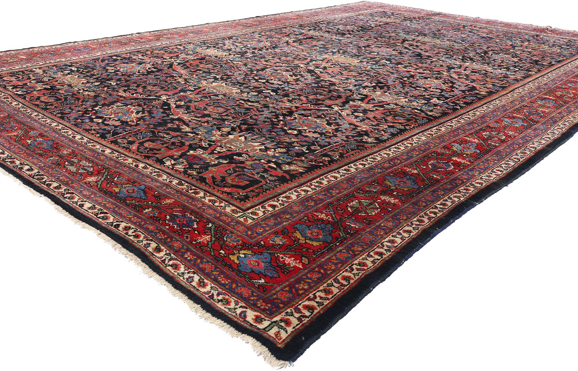 90022 Antiker persischer Sultanabad Mahal-Teppich mit Mustafavi-Muster, 10'05 x 16'06. Lassen Sie sich von der zeitlosen Eleganz dieses handgeknüpften, antiken persischen Sultanabad-Mahal-Teppichs aus Wolle verzaubern, der ein wahres Zeugnis des