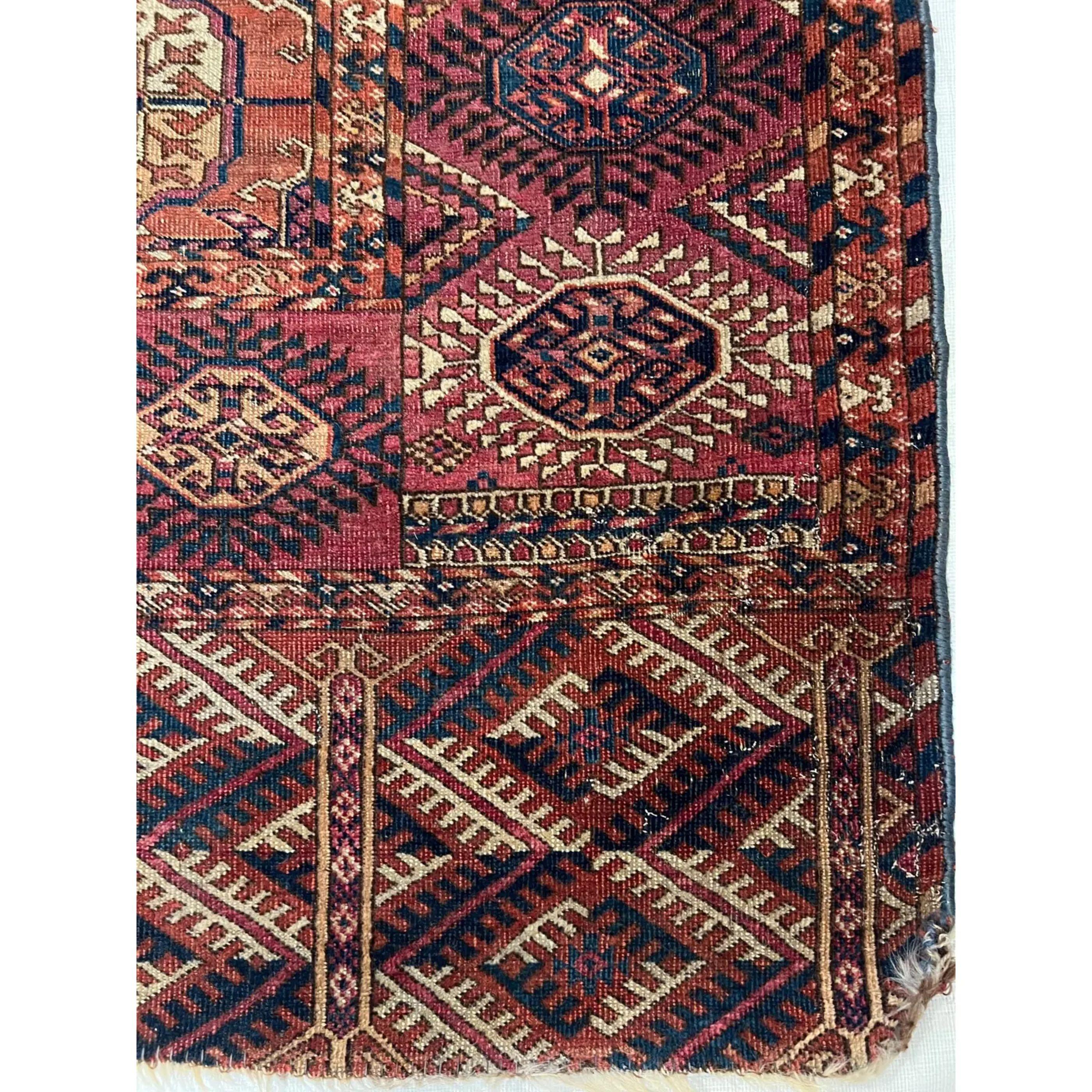 1900s Antique Tribal Bochara Rug, handmade and hand-knotted