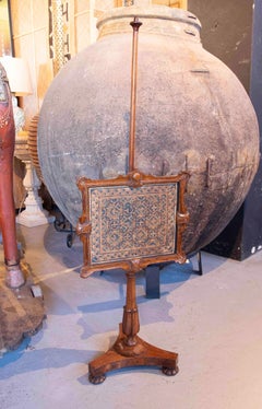 1900s Antique Carved Wood Fireplace Screen with Decorative Panel