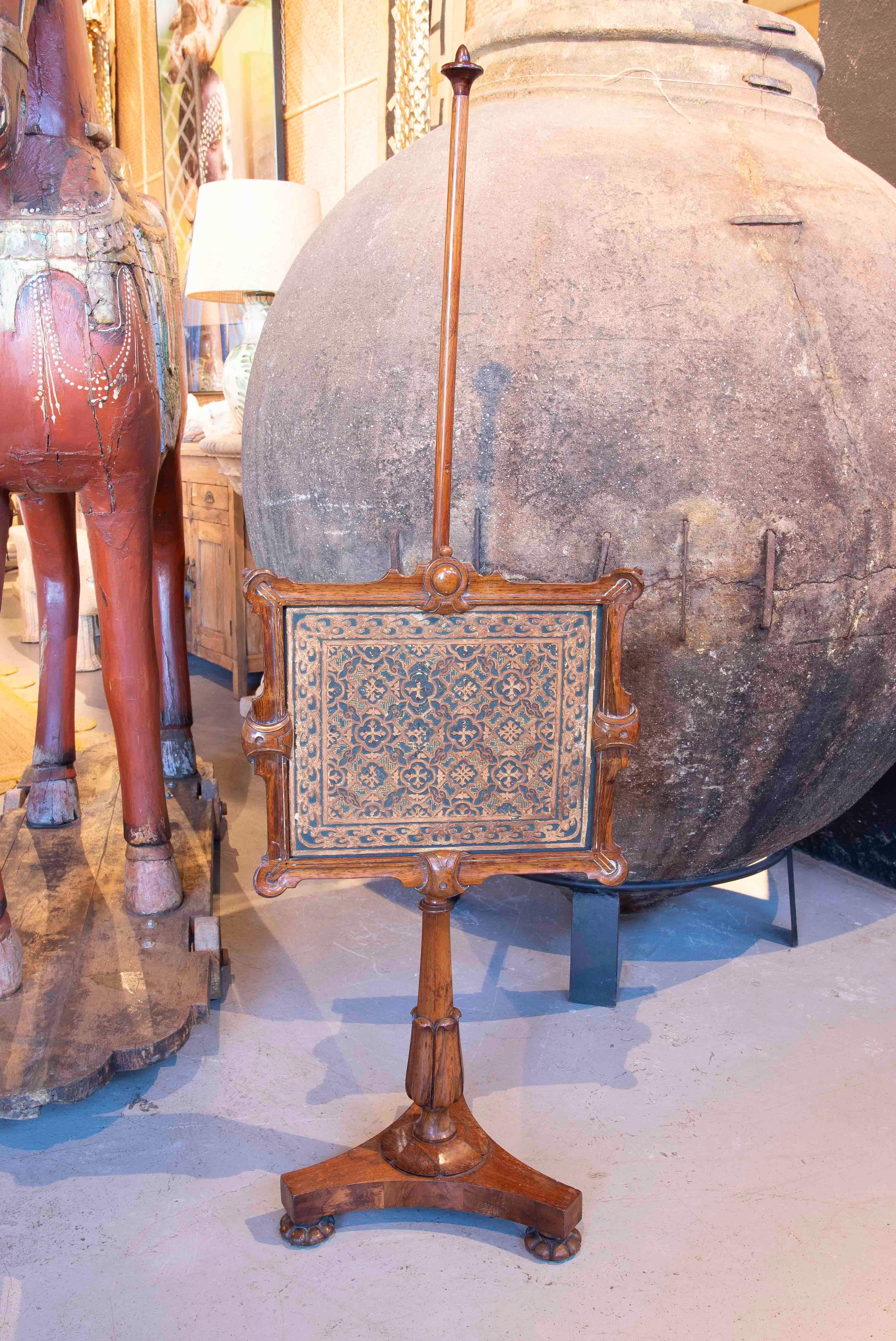 1900s Antigua Pantalla de Chimenea de Madera Tallada con Panel Decorativo Inglés