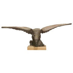1900s Antique Cast Iron American Bald Eagle Statue with Outspread Wings