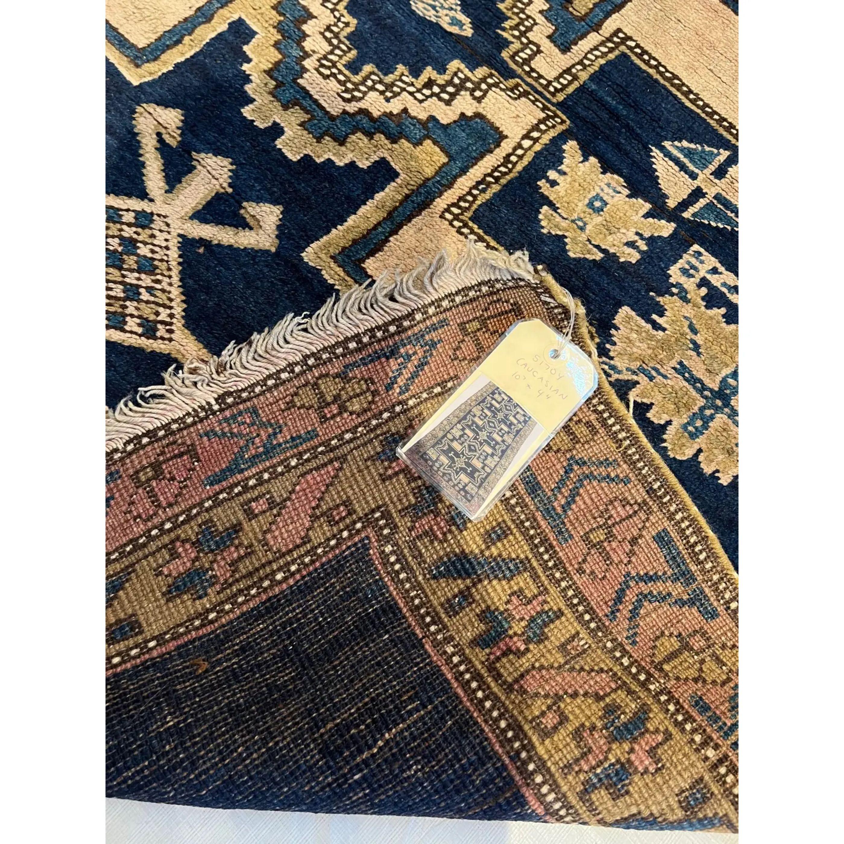 1900s Antique Caucasian Rug, tribal handmade and hand-knotted