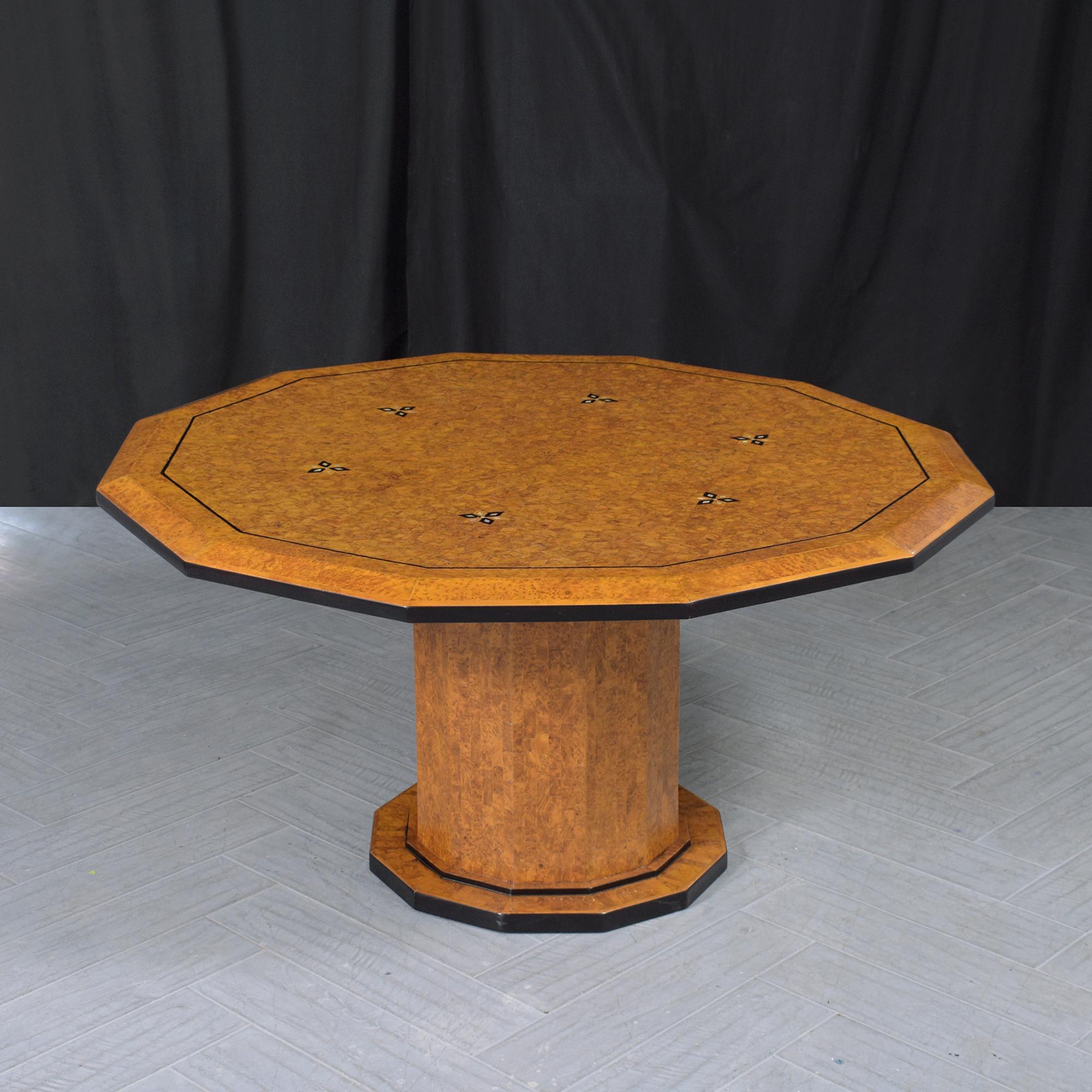 Baroque 1880s Restored Walnut Veneer Center Table with Mother-of-Pearl Inlays For Sale
