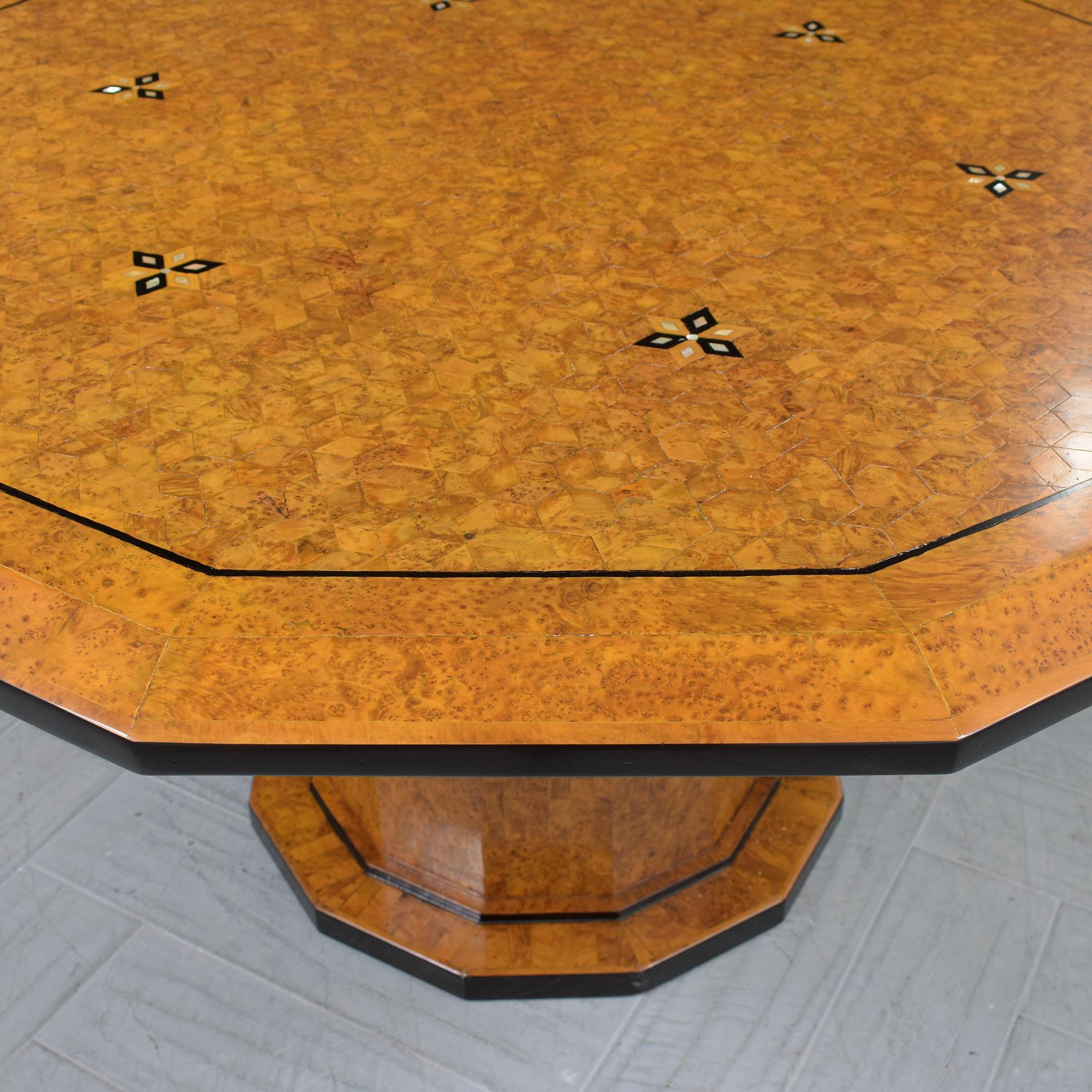 1880s Antique Walnut Center Table with Dodecagon Top and Mother-of-Pearl Inlays In Good Condition For Sale In Los Angeles, CA