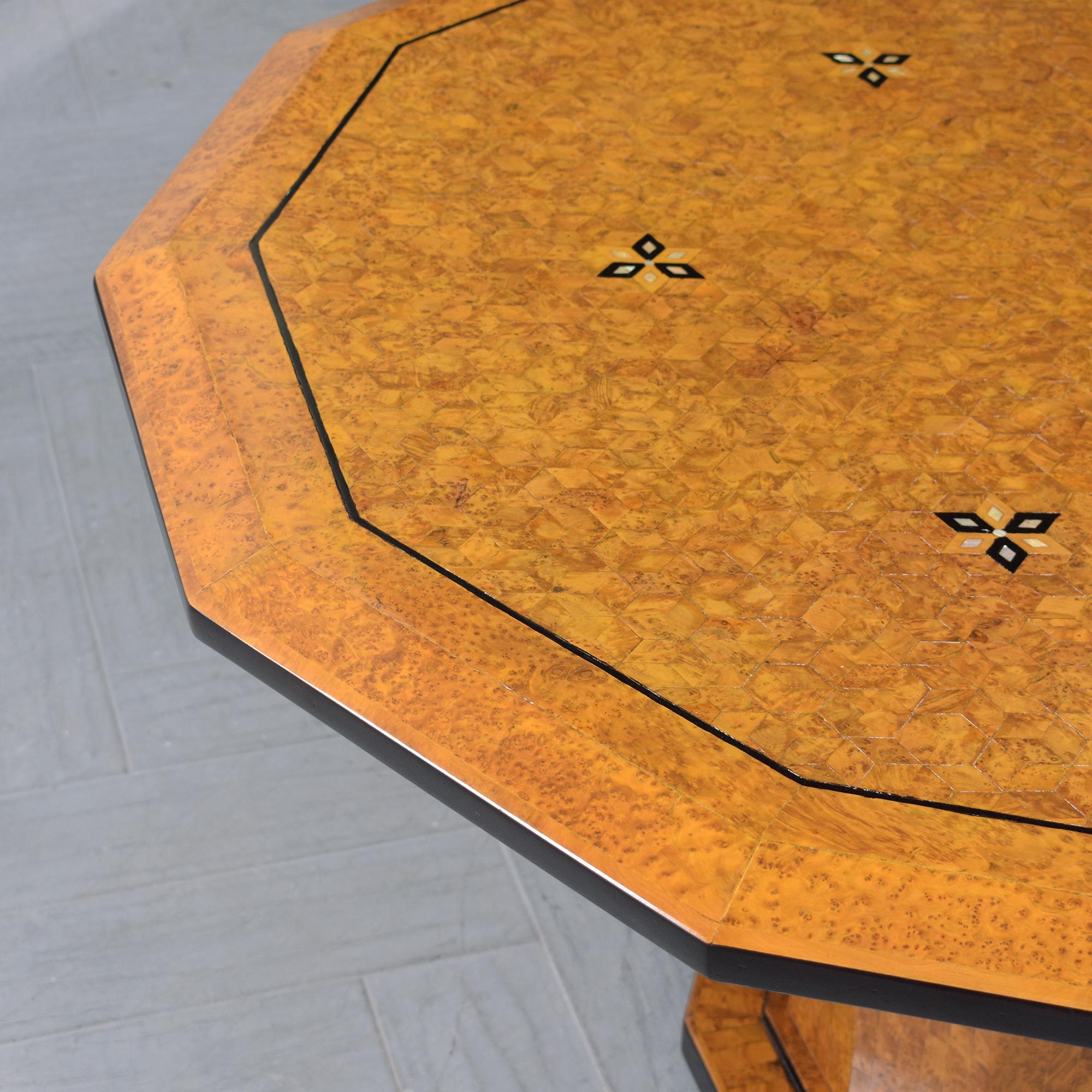 19th Century 1880s Antique Walnut Center Table with Dodecagon Top and Mother-of-Pearl Inlays For Sale