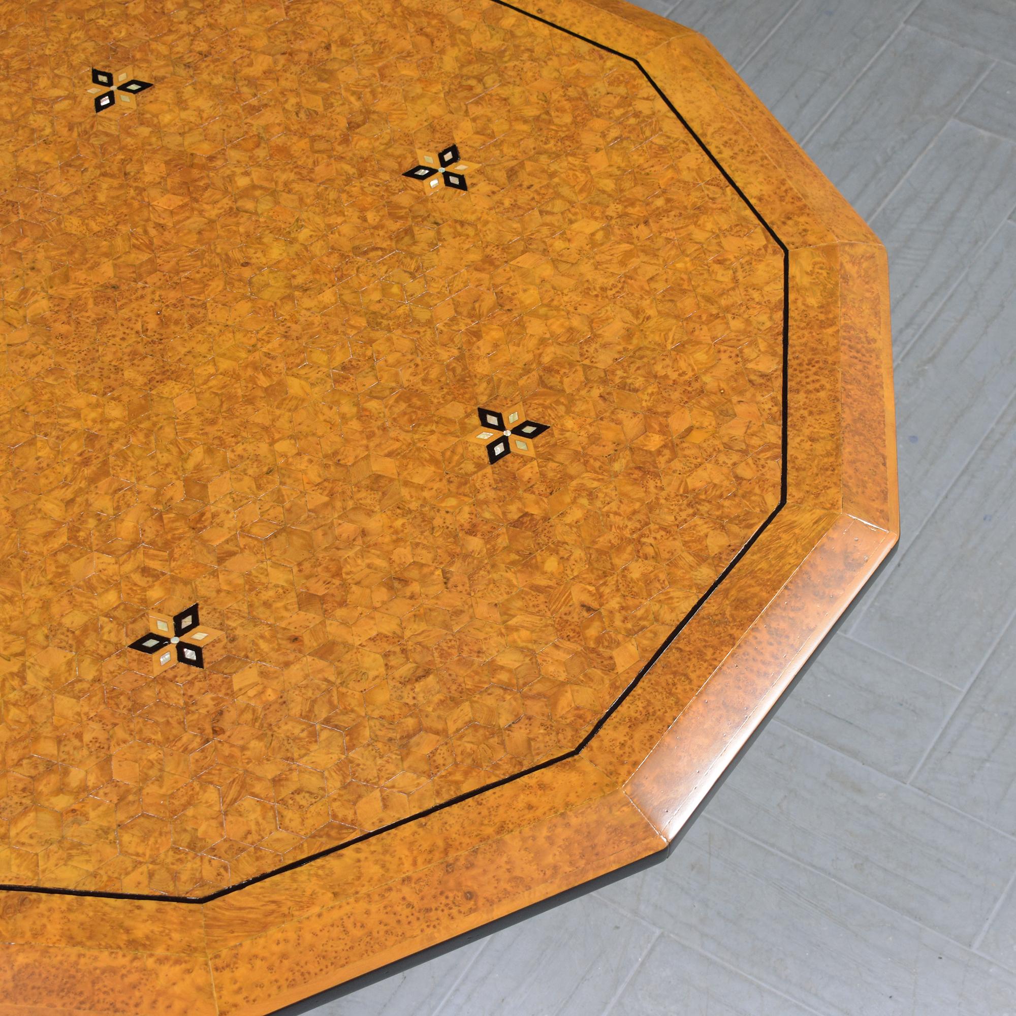 1880s Restored Walnut Veneer Center Table with Mother-of-Pearl Inlays For Sale 1