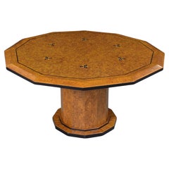 Vintage 1880s Restored Walnut Veneer Center Table with Mother-of-Pearl Inlays