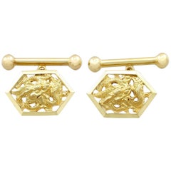 1900s Antique Chinese Yellow Gold Dragon Cufflinks