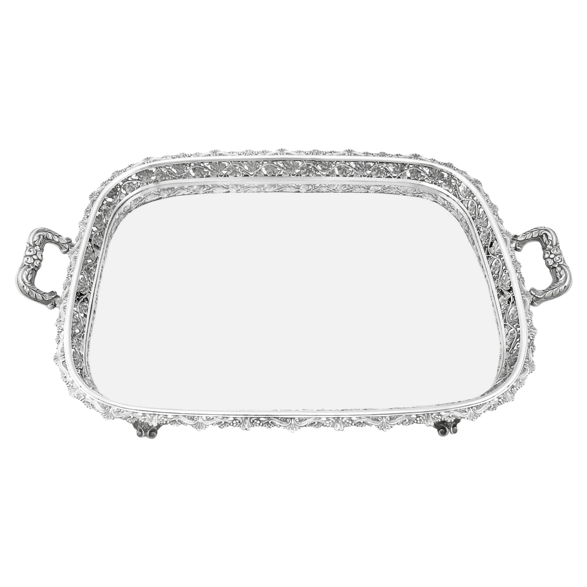 1900s, Antique Continental Silver Tea Tray
