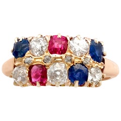 1900s Antique Diamond and Multi-Gemstone Rose Gold Cocktail Ring