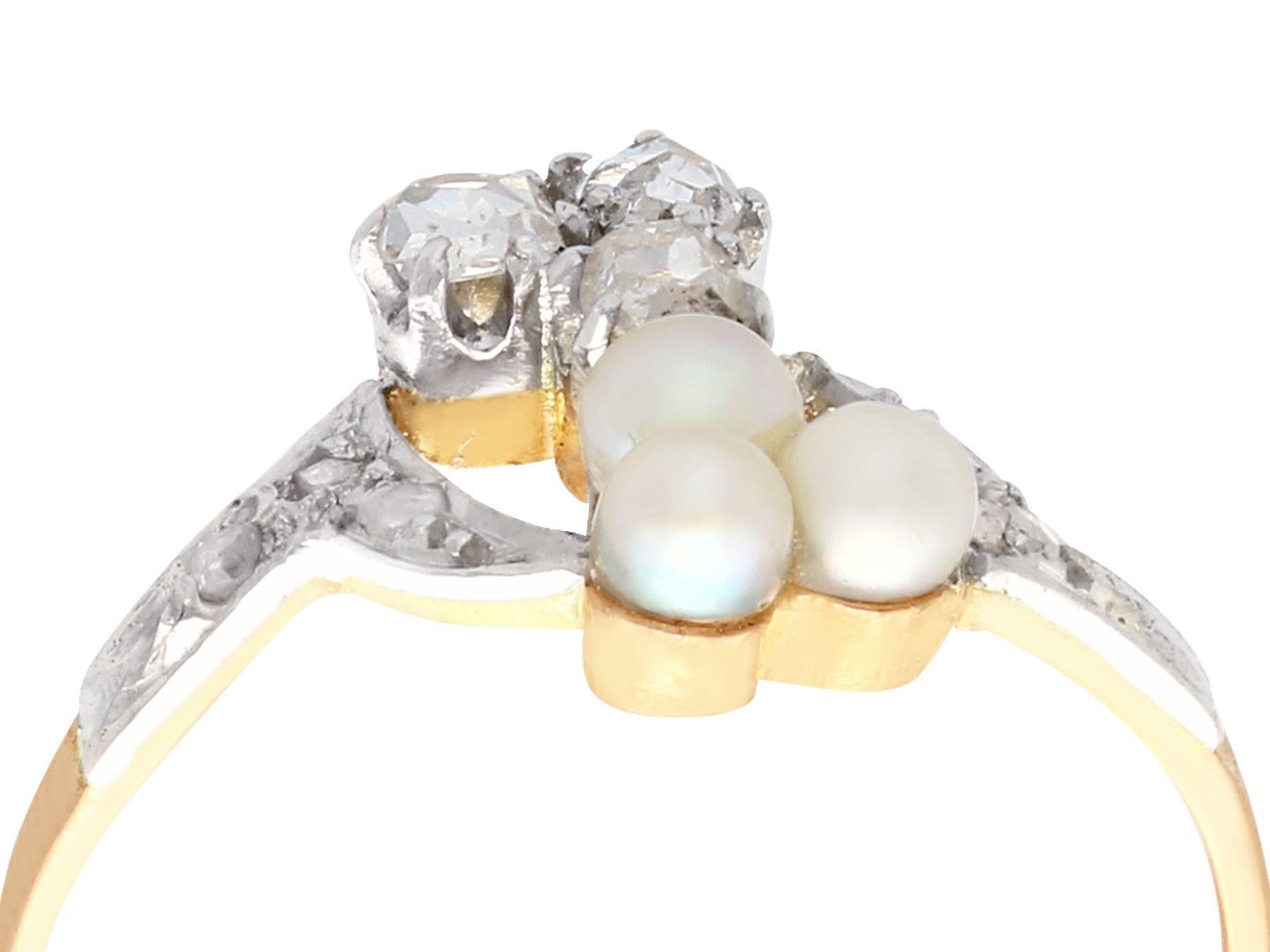 1900er Antiker Diamant und Perle Rose Gold Cocktail Ring (Alteuropäischer Brillantschliff) im Angebot
