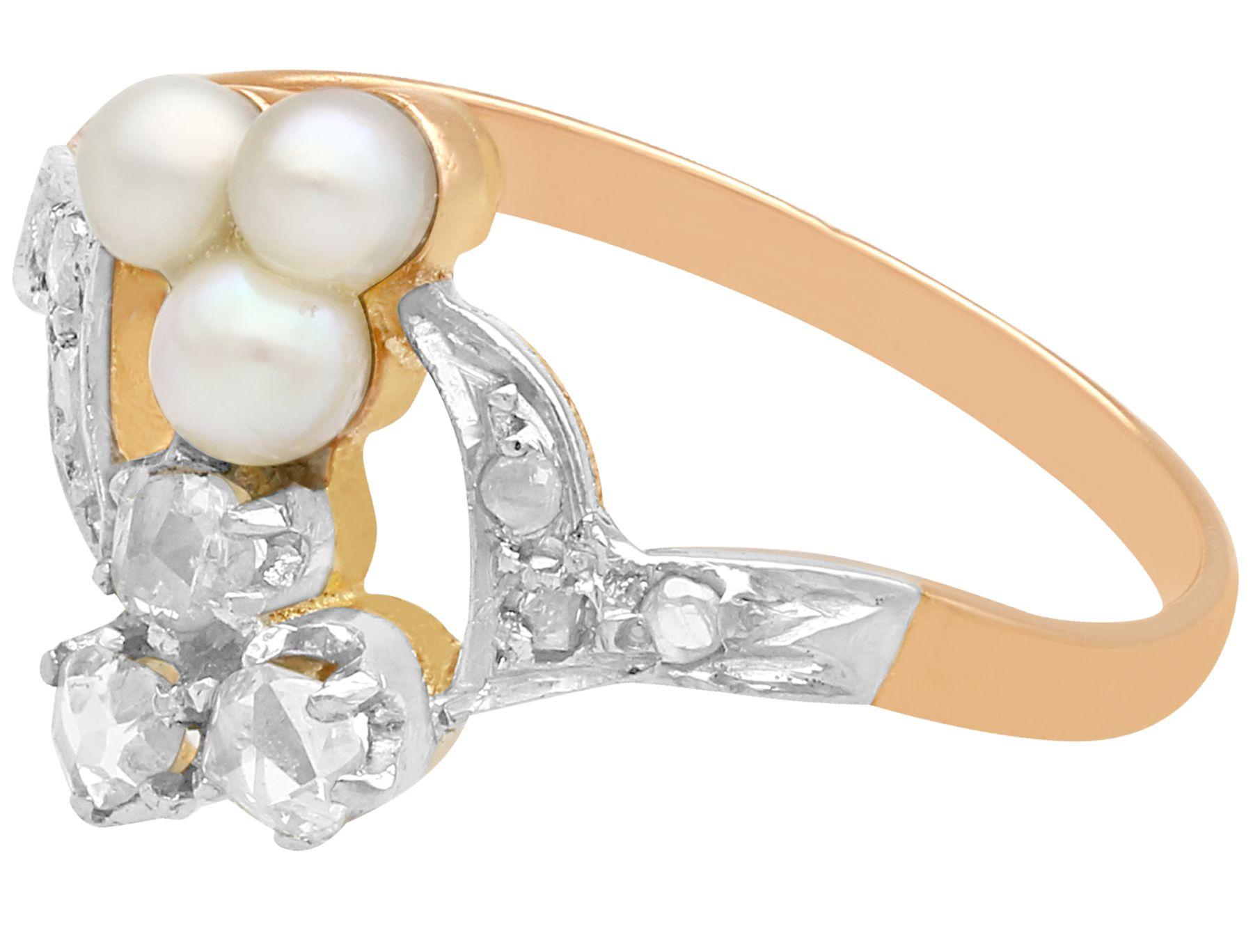 Women's 1900s Antique Diamond and Pearl Rose Gold Cocktail Ring For Sale