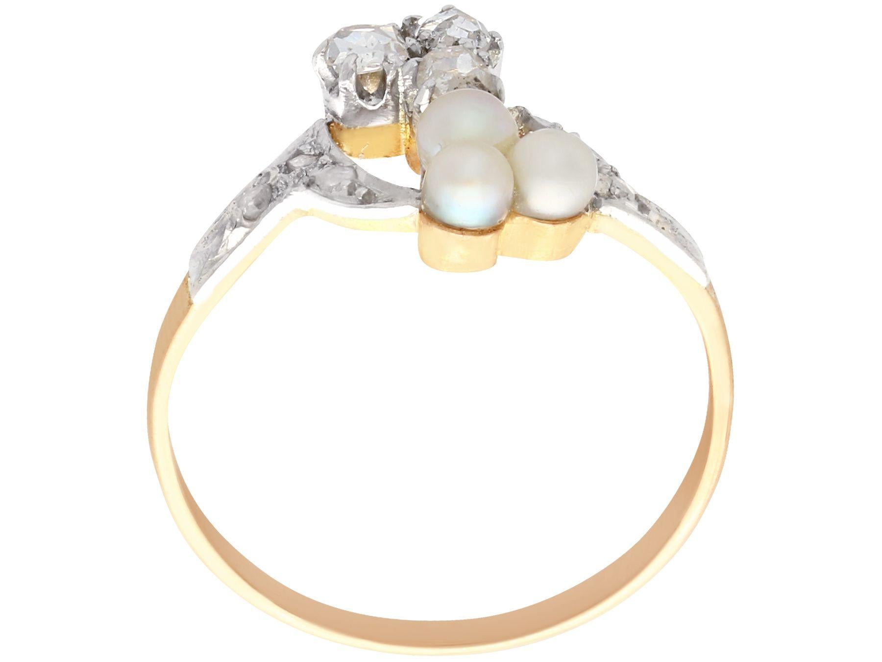 1900er Antiker Diamant und Perle Rose Gold Cocktail Ring im Angebot 1
