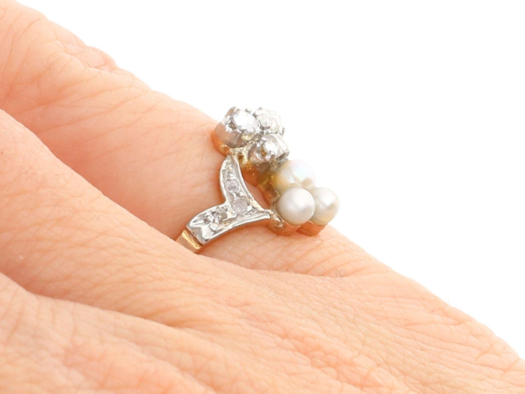 1900er Antiker Diamant und Perle Rose Gold Cocktail Ring im Angebot 3
