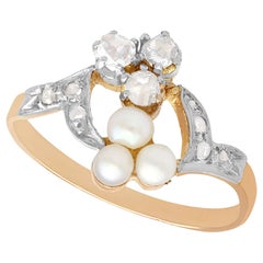 Bague cocktail ancienne en or rose avec diamants et perles des années 1900